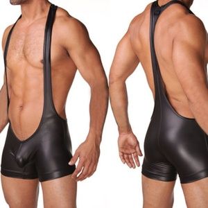 NWT Clever MenMode Black Pleather Mankini